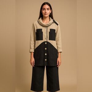 Sheppards Linnen Vintage Layered Langenlook Linen Jacket One Size Beige Black